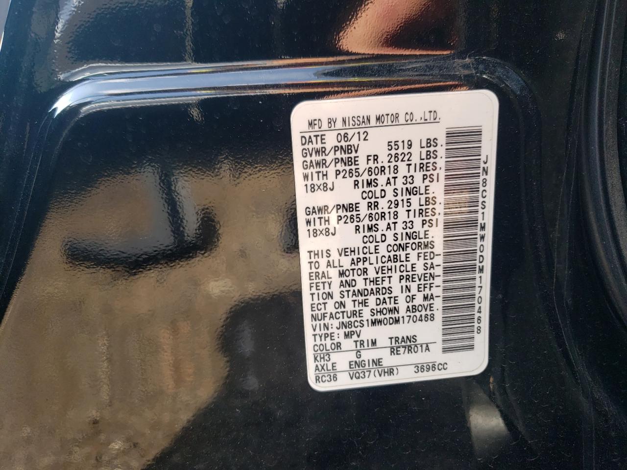 JN8CS1MW0DM170468 2013 Infiniti Fx37