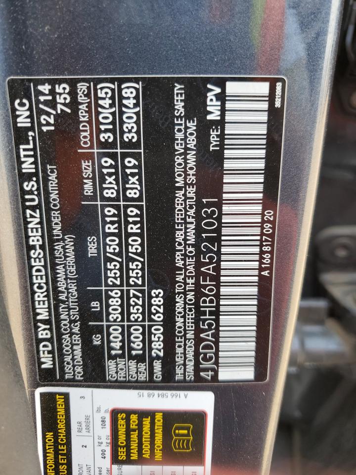 4JGDA5HB6FA521031 2015 Mercedes-Benz Ml 350 4Matic