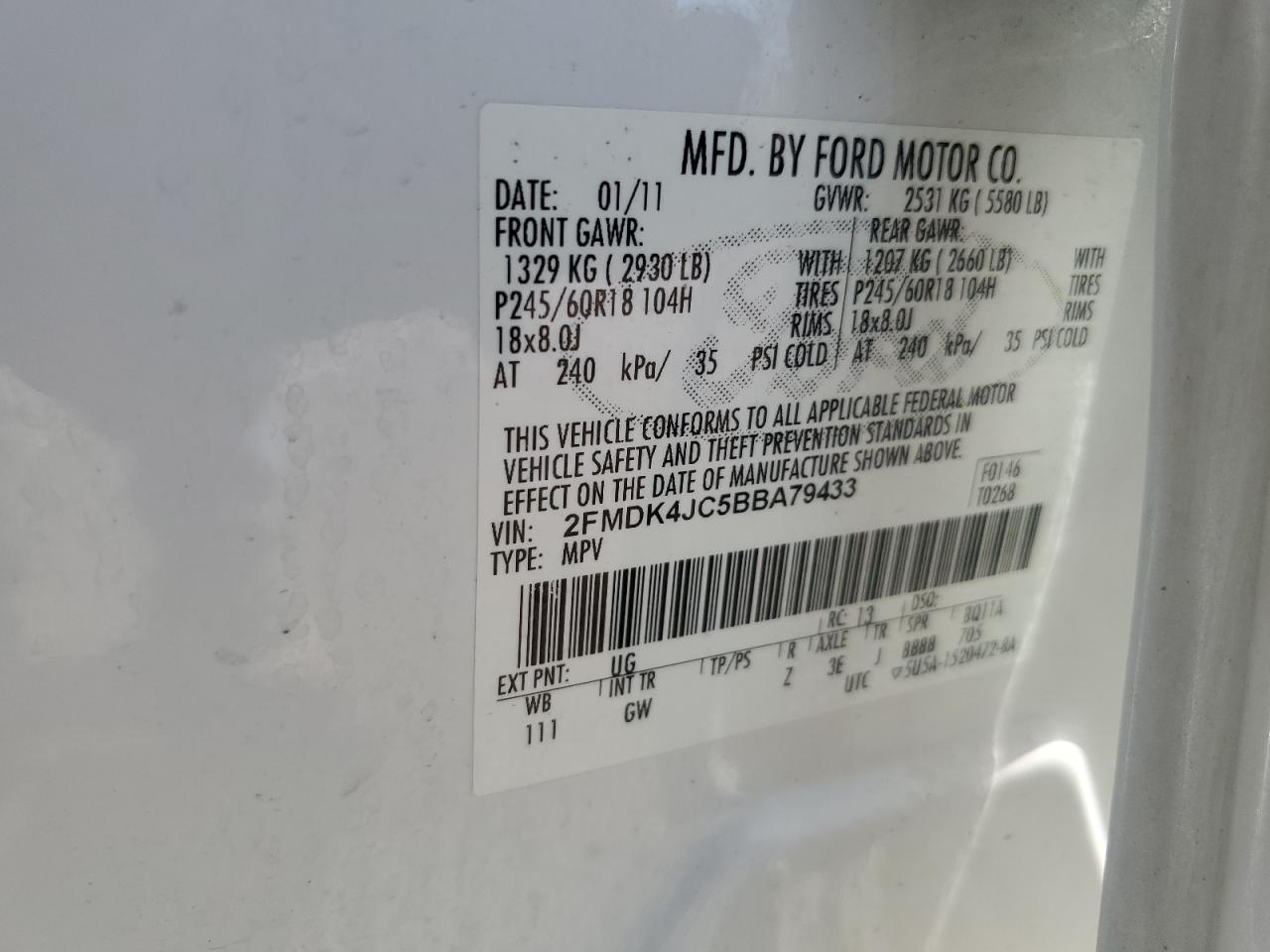 2FMDK4JC5BBA79433 2011 Ford Edge Sel