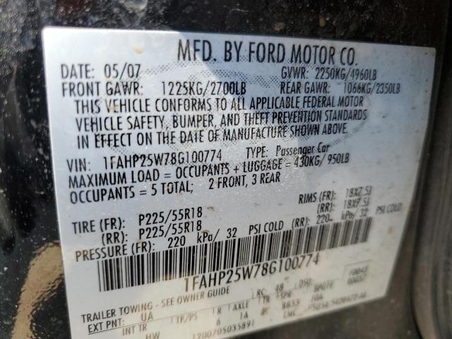 2008 Ford Taurus Limited VIN: 1FAHP25W78G100774 Lot: 58927234