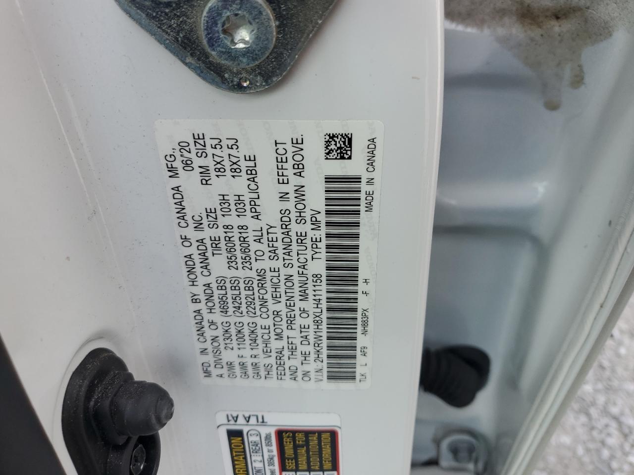 2HKRW1H8XLH411158 2020 Honda Cr-V Exl