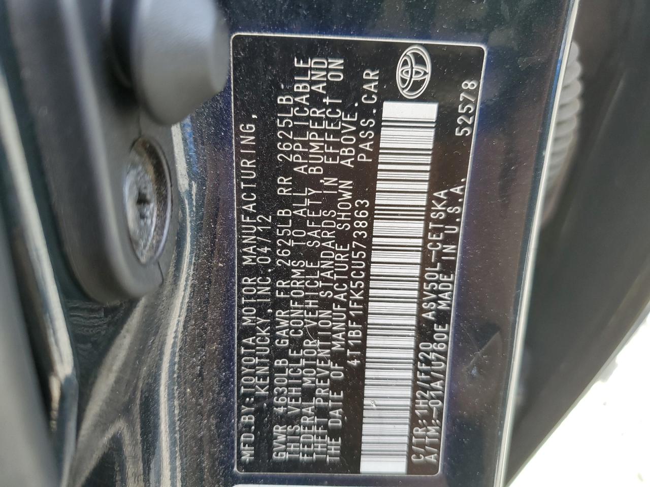 2012 Toyota Camry Base vin: 4T1BF1FK5CU573863