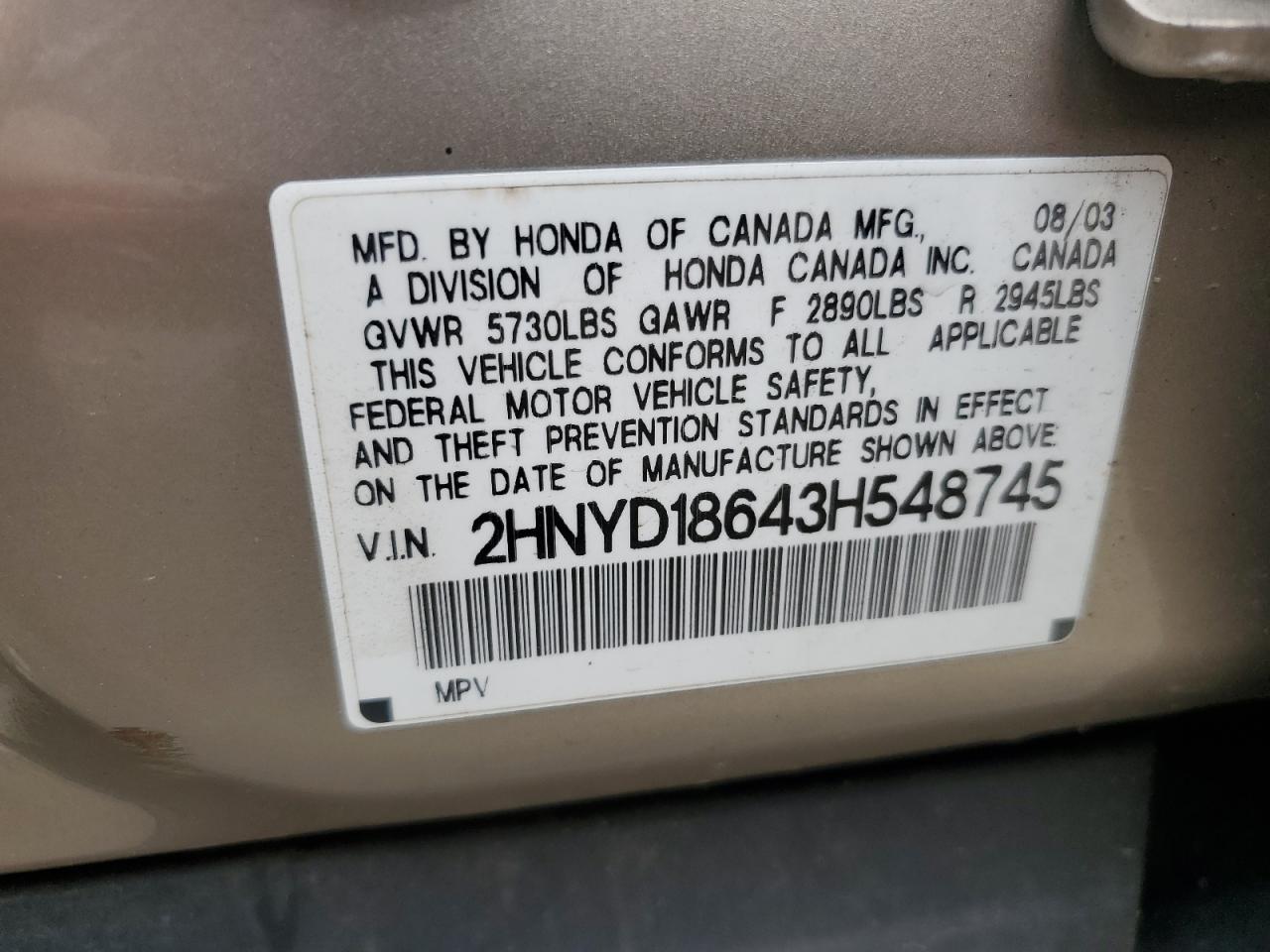 2HNYD18643H548745 2003 Acura Mdx Touring