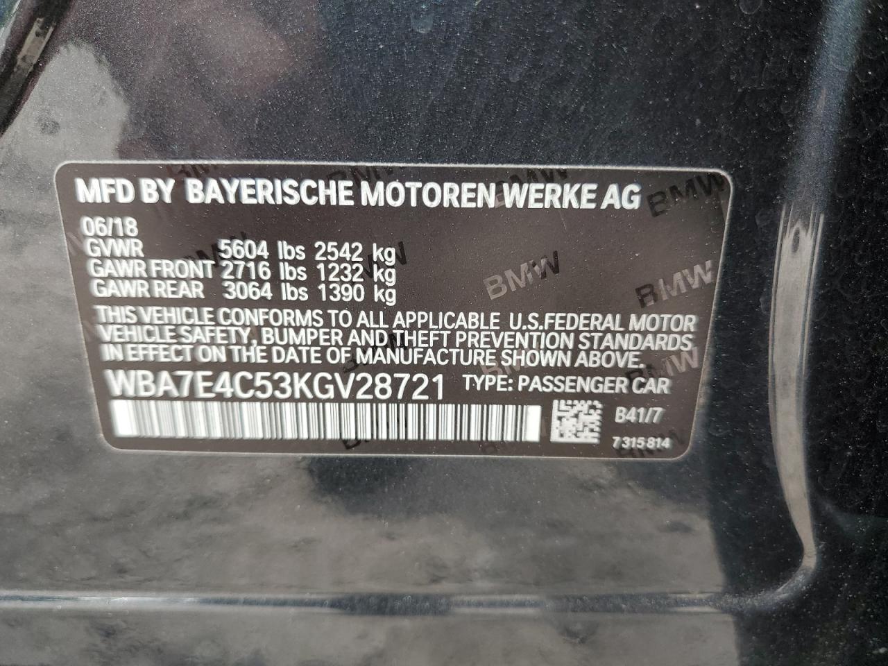 WBA7E4C53KGV28721 2019 BMW 740 Xi