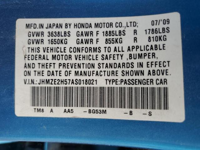 2010 HONDA INSIGHT LX JHMZE2H57AS018021  58786994