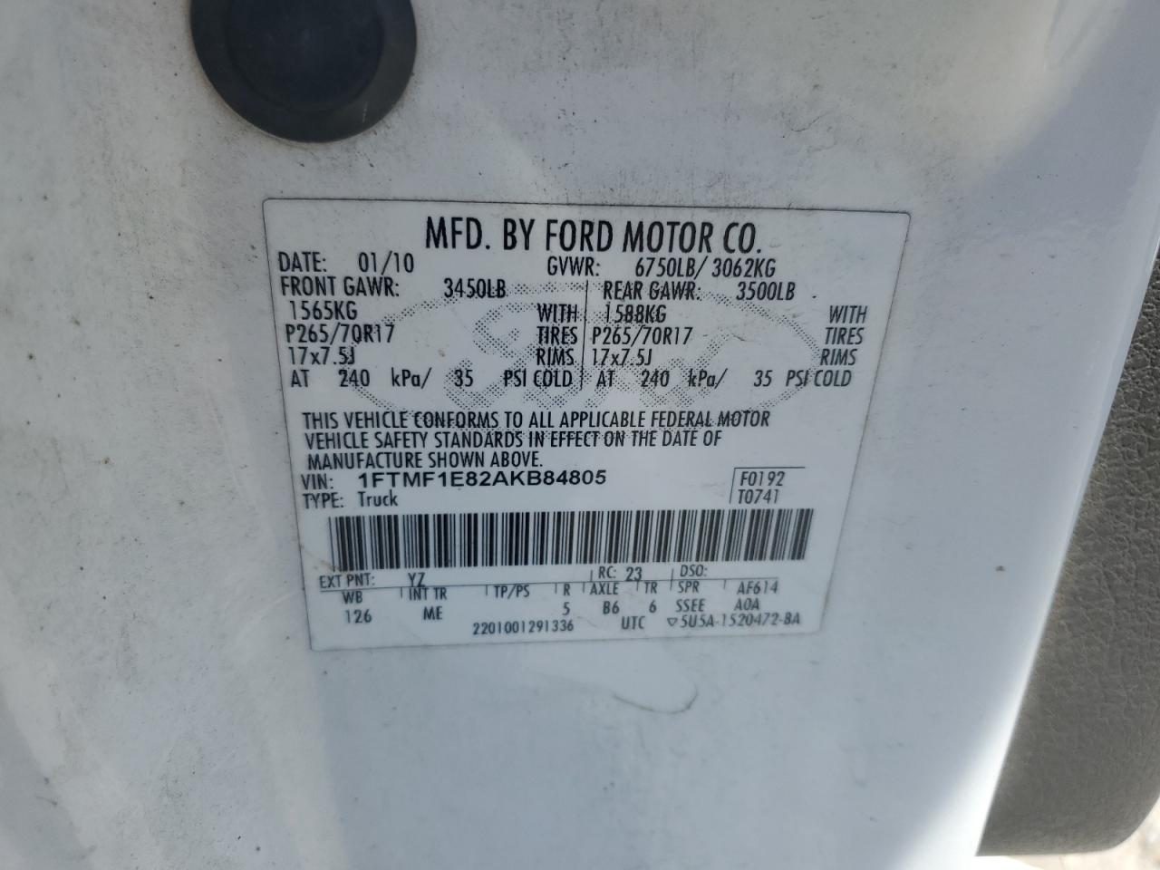 1FTMF1E82AKB84805 2010 Ford F150