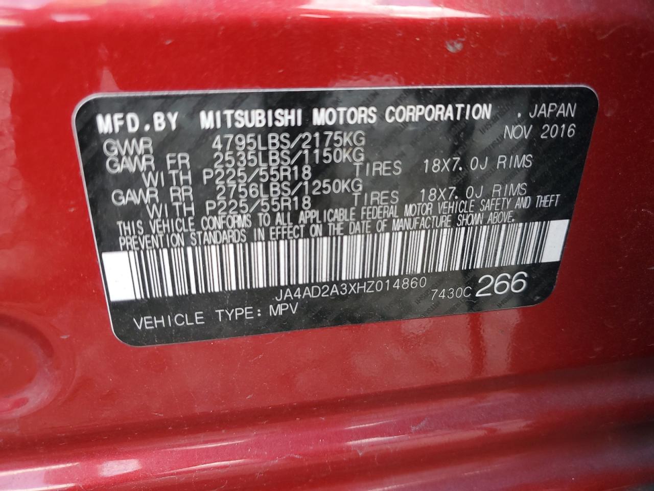 JA4AD2A3XHZ014860 2017 Mitsubishi Outlander Es