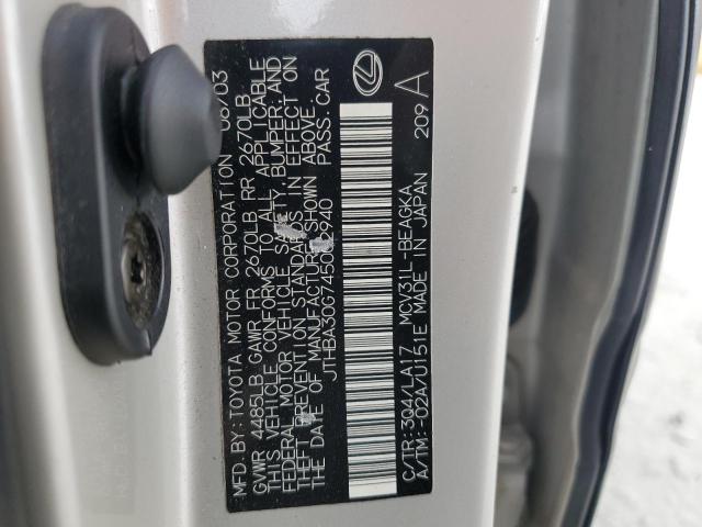 2004 Lexus Es 330 VIN: JTHBA30G745002940 Lot: 60851674