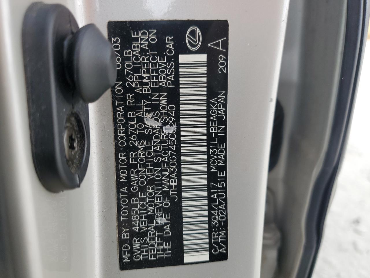 JTHBA30G745002940 2004 Lexus Es 330