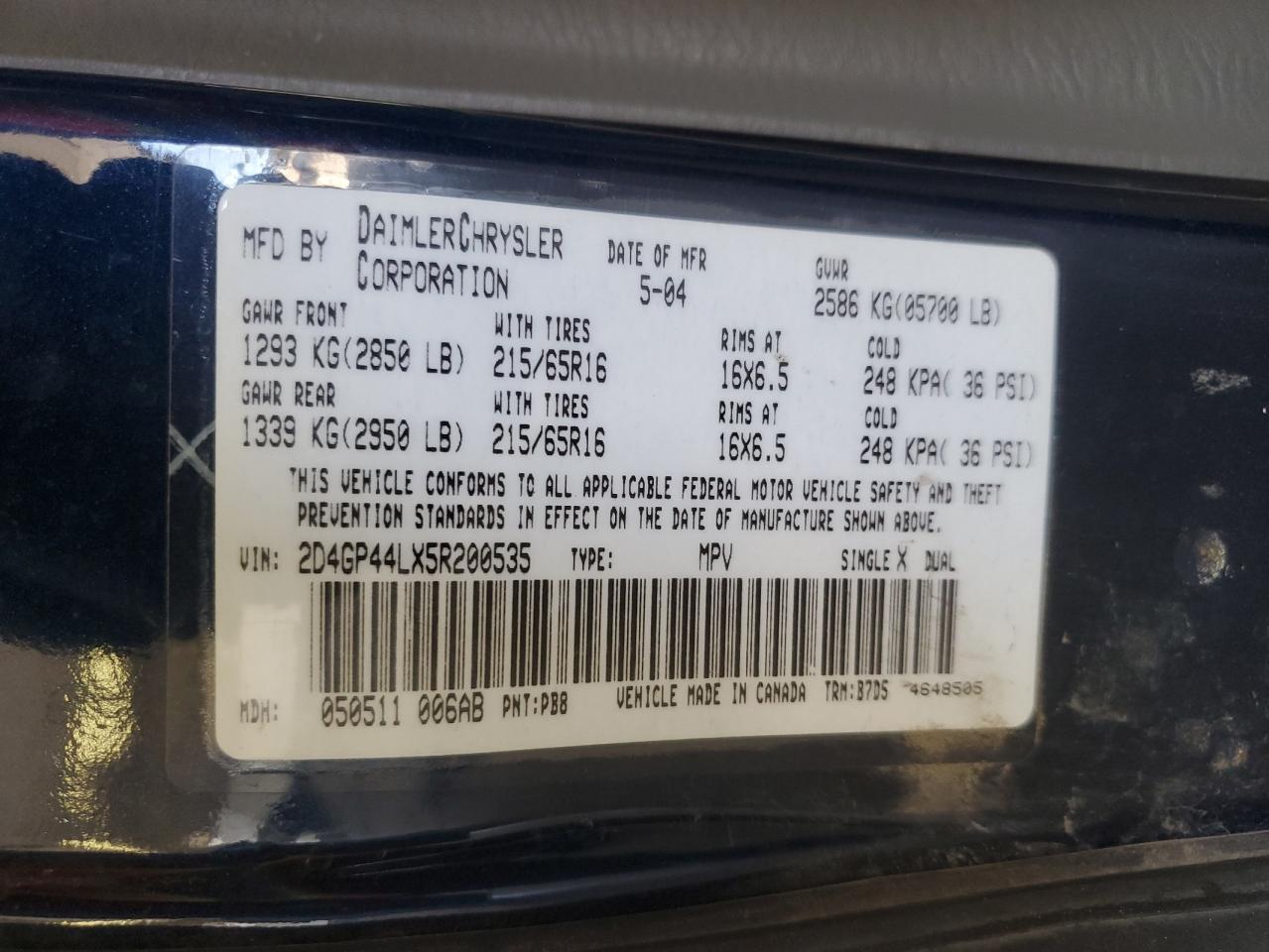 2D4GP44LX5R200535 2005 Dodge Grand Caravan Sxt