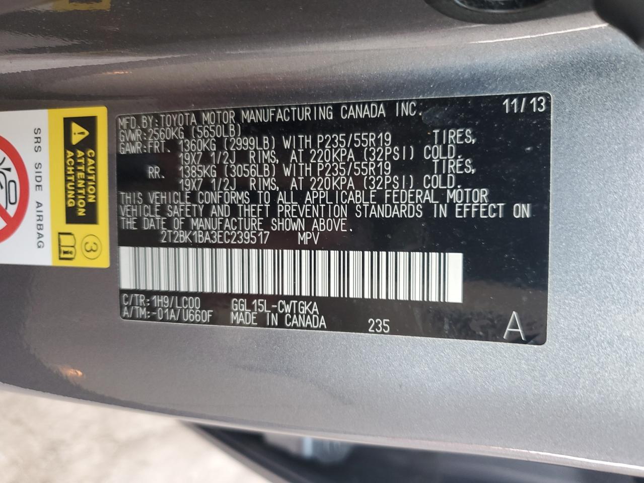 2T2BK1BA3EC239517 2014 Lexus Rx 350 Base