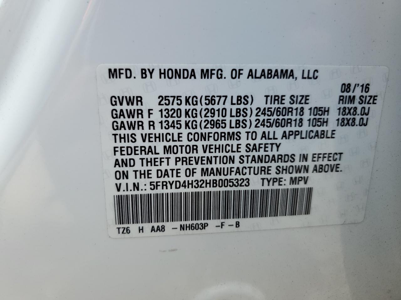 5FRYD4H32HB005323 2017 Acura Mdx