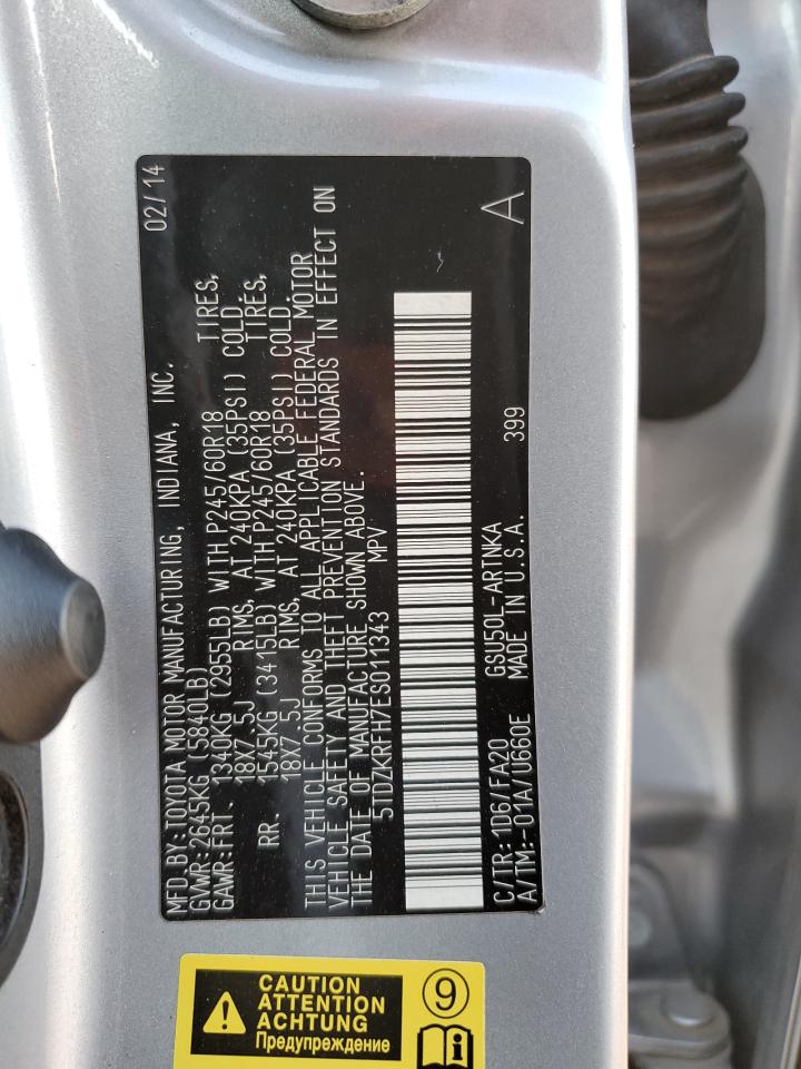 5TDZKRFH7ES011343 2014 Toyota Highlander Le