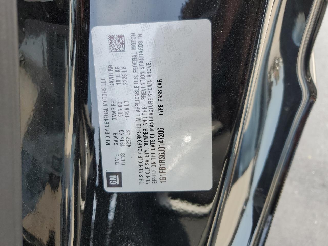 1G1FB1RS6J0147206 2018 Chevrolet Camaro Lt