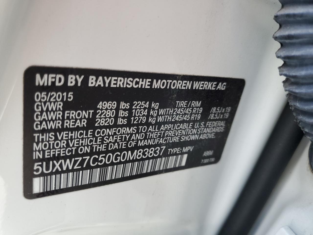 5UXWZ7C50G0M83837 2016 BMW X3 Sdrive28I