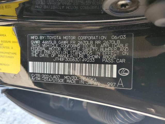 2003 Lexus Es 300 VIN: JTHBF30G830149233 Lot: 59144014