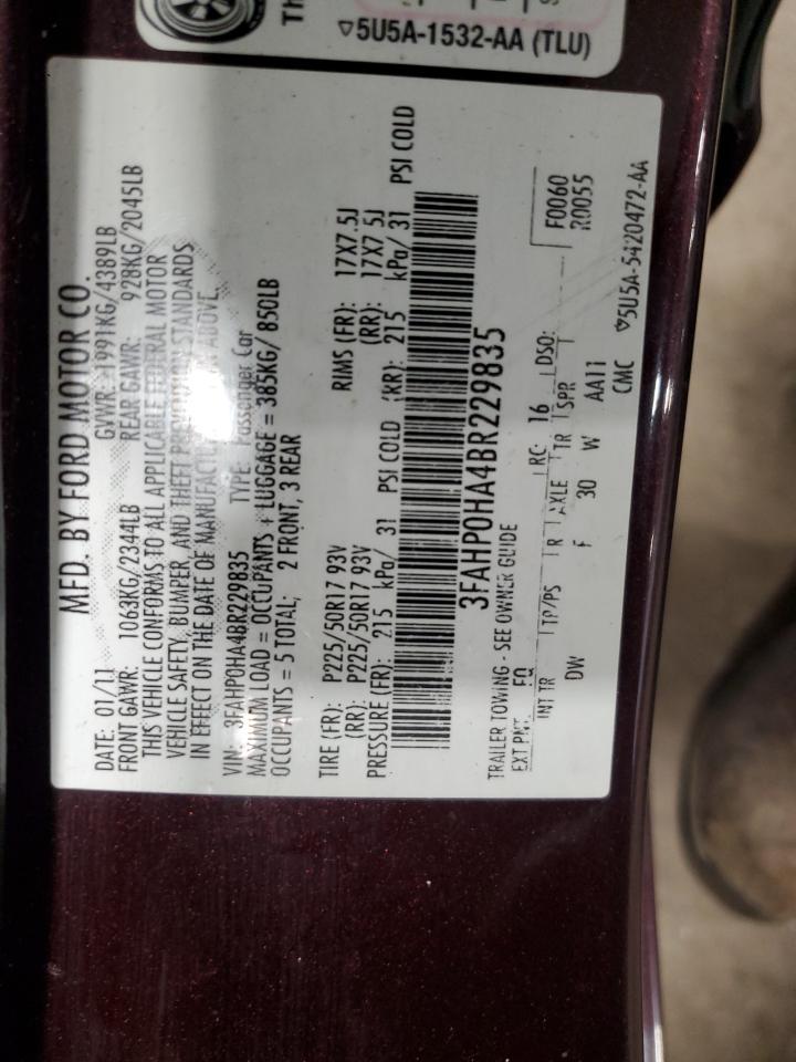 3FAHP0HA4BR229835 2011 Ford Fusion Se