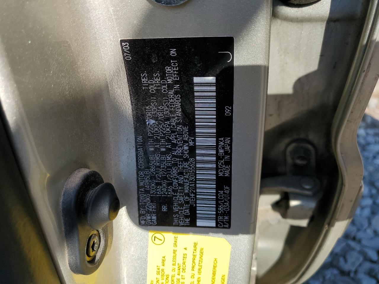 JTEHF21A130155628 2003 Toyota Highlander Limited