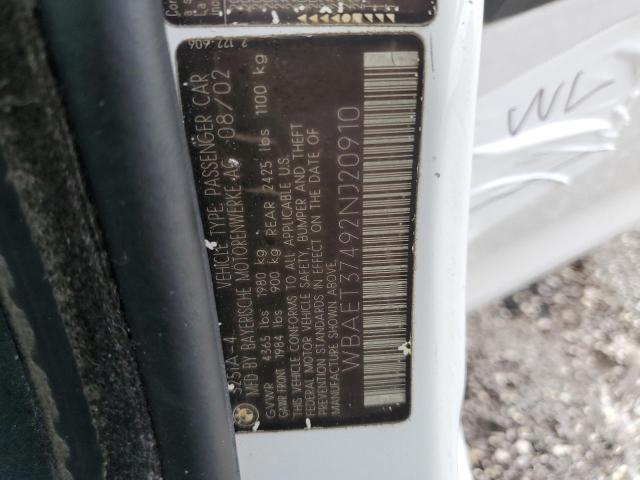 2002 BMW 325 I VIN: WBAET37492NJ20910 Lot: 59521134