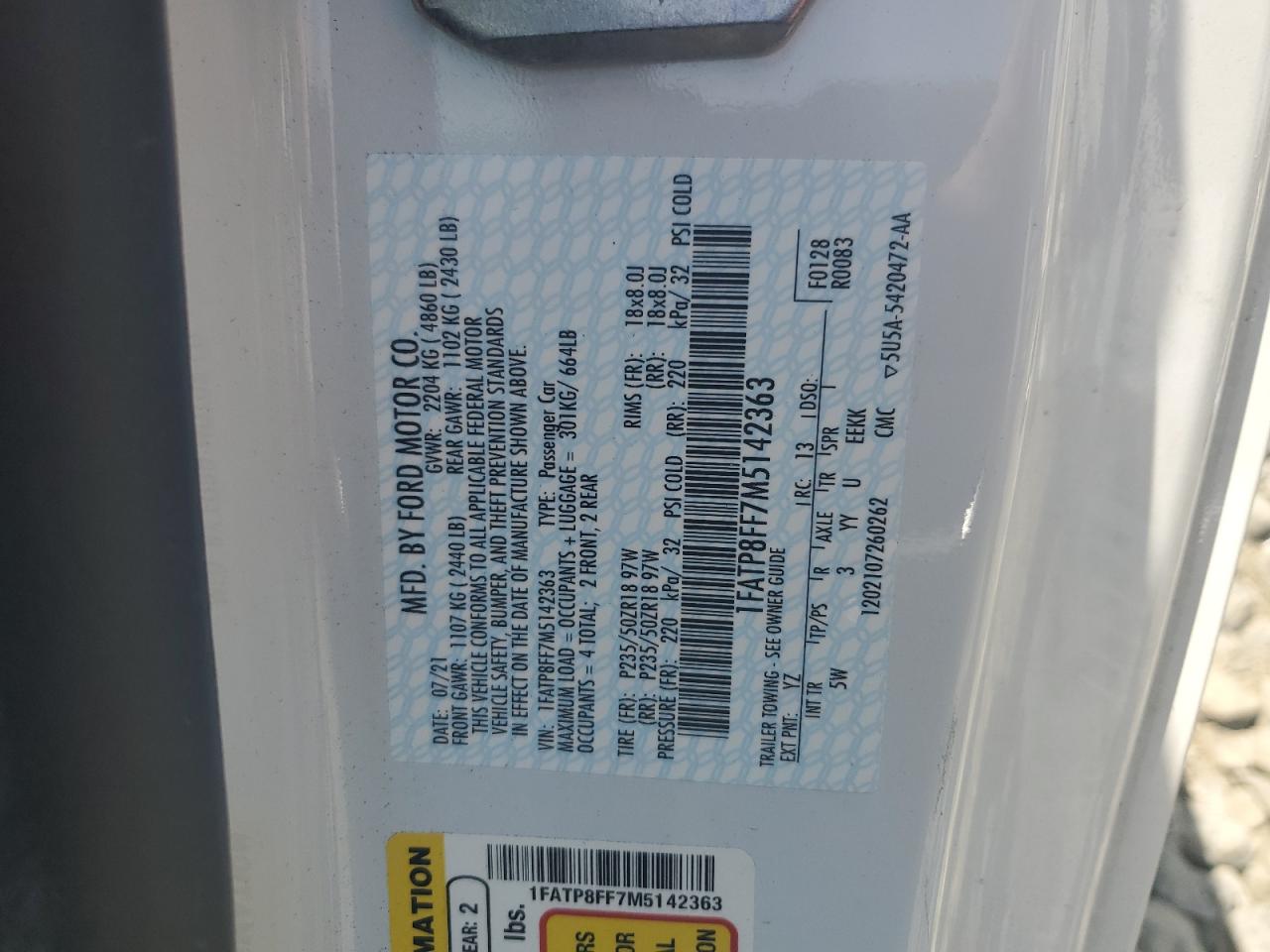 1FATP8FF7M5142363 2021 Ford Mustang Gt