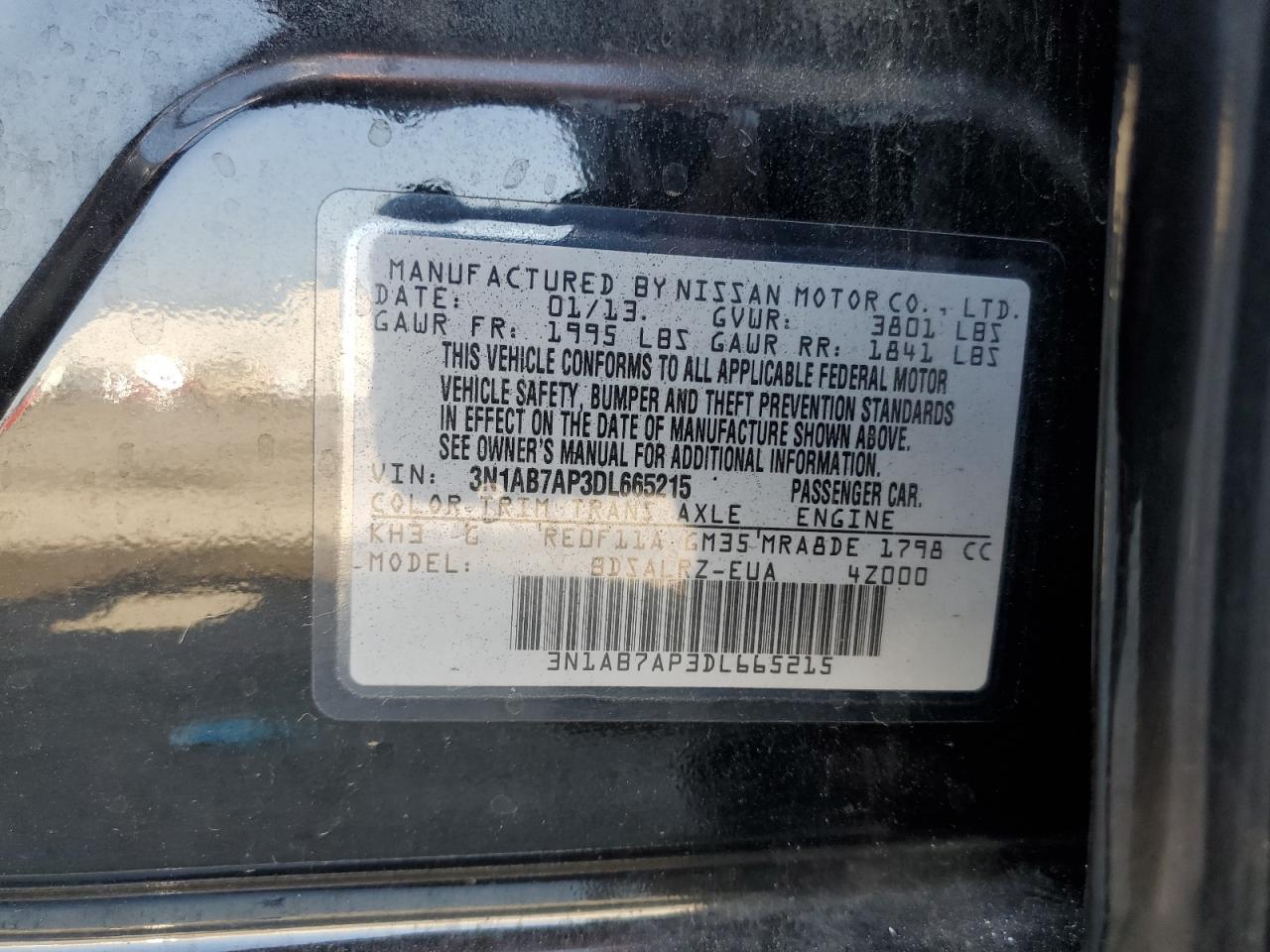 3N1AB7AP3DL665215 2013 Nissan Sentra S