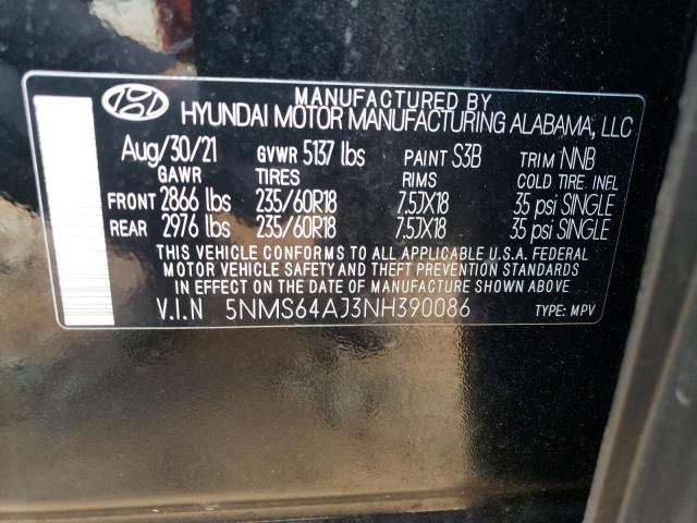2022 Hyundai Santa Fe Sel VIN: 5NMS64AJ3NH390086 Lot: 59021804