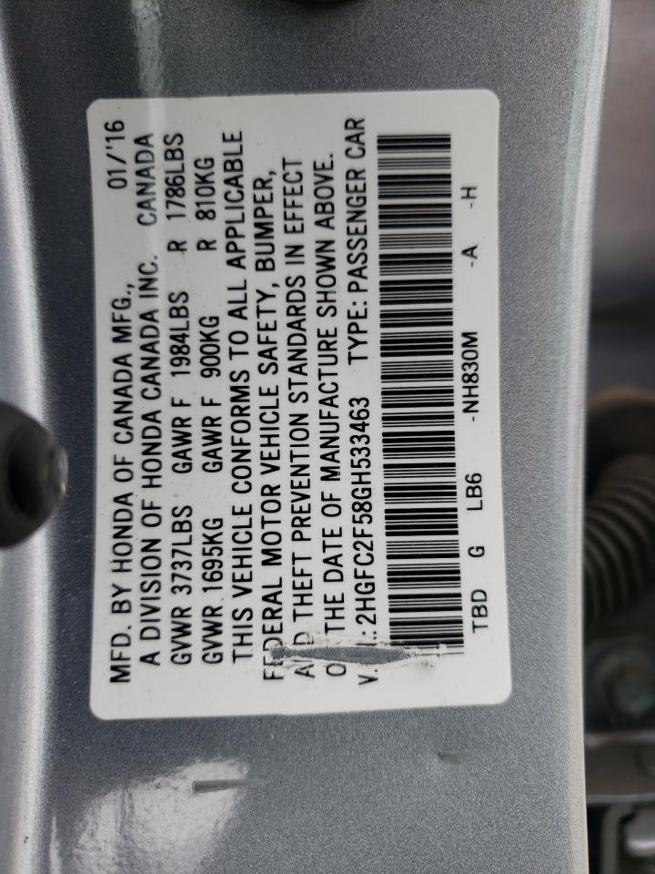 2HGFC2F58GH533463 HONDA CIVIC 2016