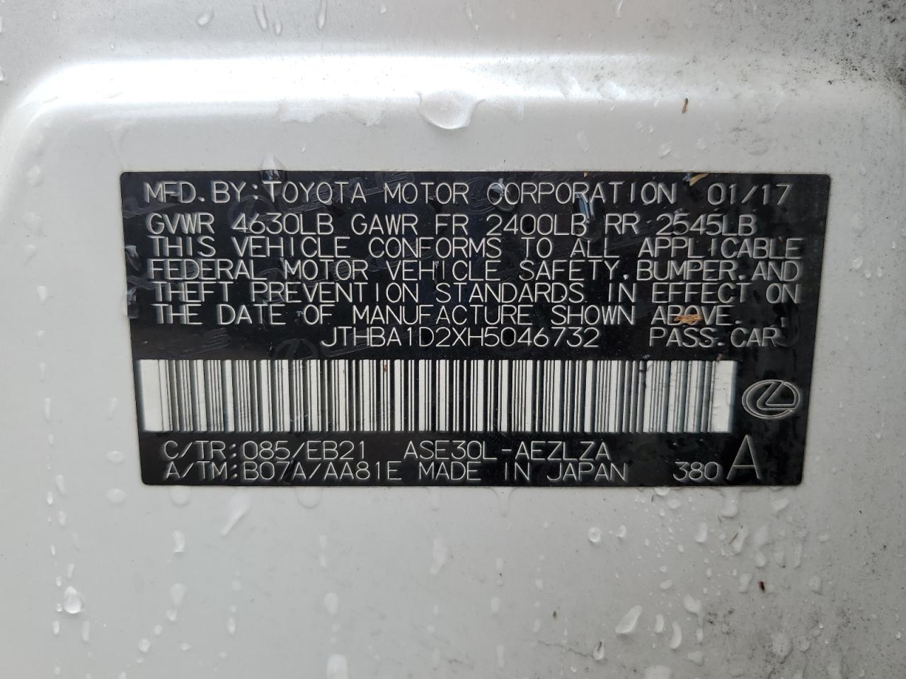 JTHBA1D2XH5046732 2017 Lexus Is 200T