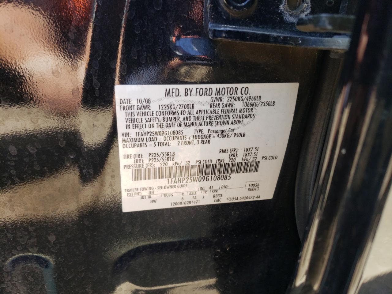 1FAHP25W09G108085 2009 Ford Taurus Limited