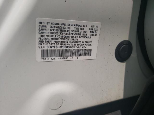 2016 Honda Pilot Exl VIN: 5FNYF6H82GB088737 Lot: 59454244