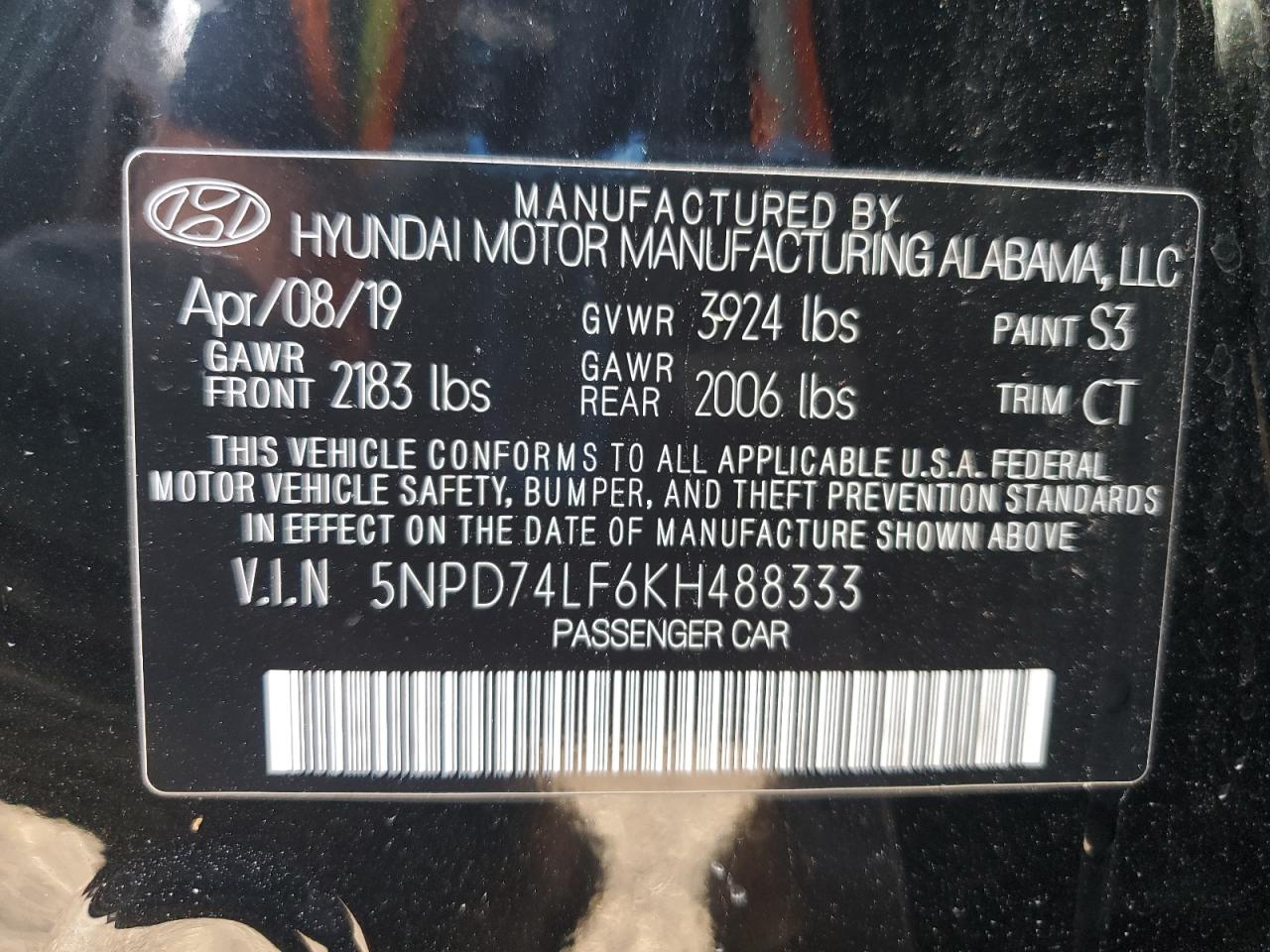 5NPD74LF6KH488333 2019 Hyundai Elantra Se