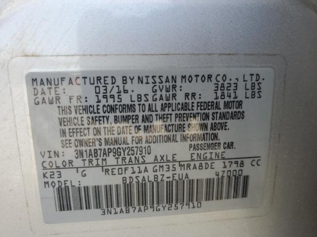 2016 NISSAN SENTRA S - 3N1AB7AP9GY257910