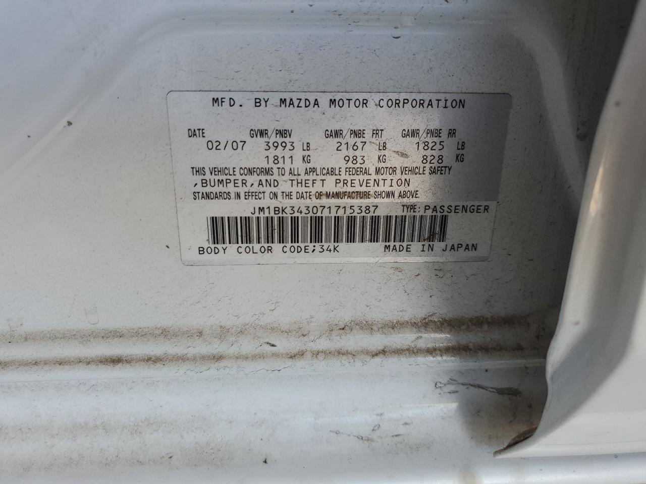 JM1BK343071715387 2007 Mazda 3 Hatchback