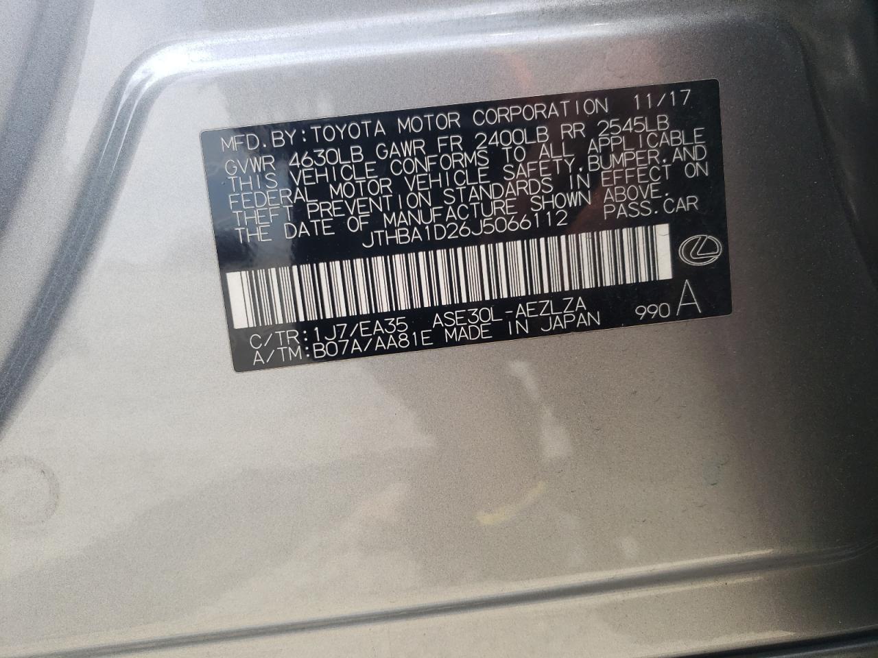 JTHBA1D26J5066112 2018 Lexus Is 300