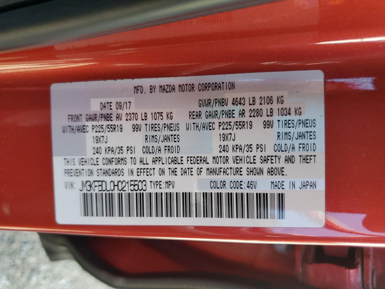 JM3KFBDL0H0215503 2017 Mazda Cx-5 Grand Touring