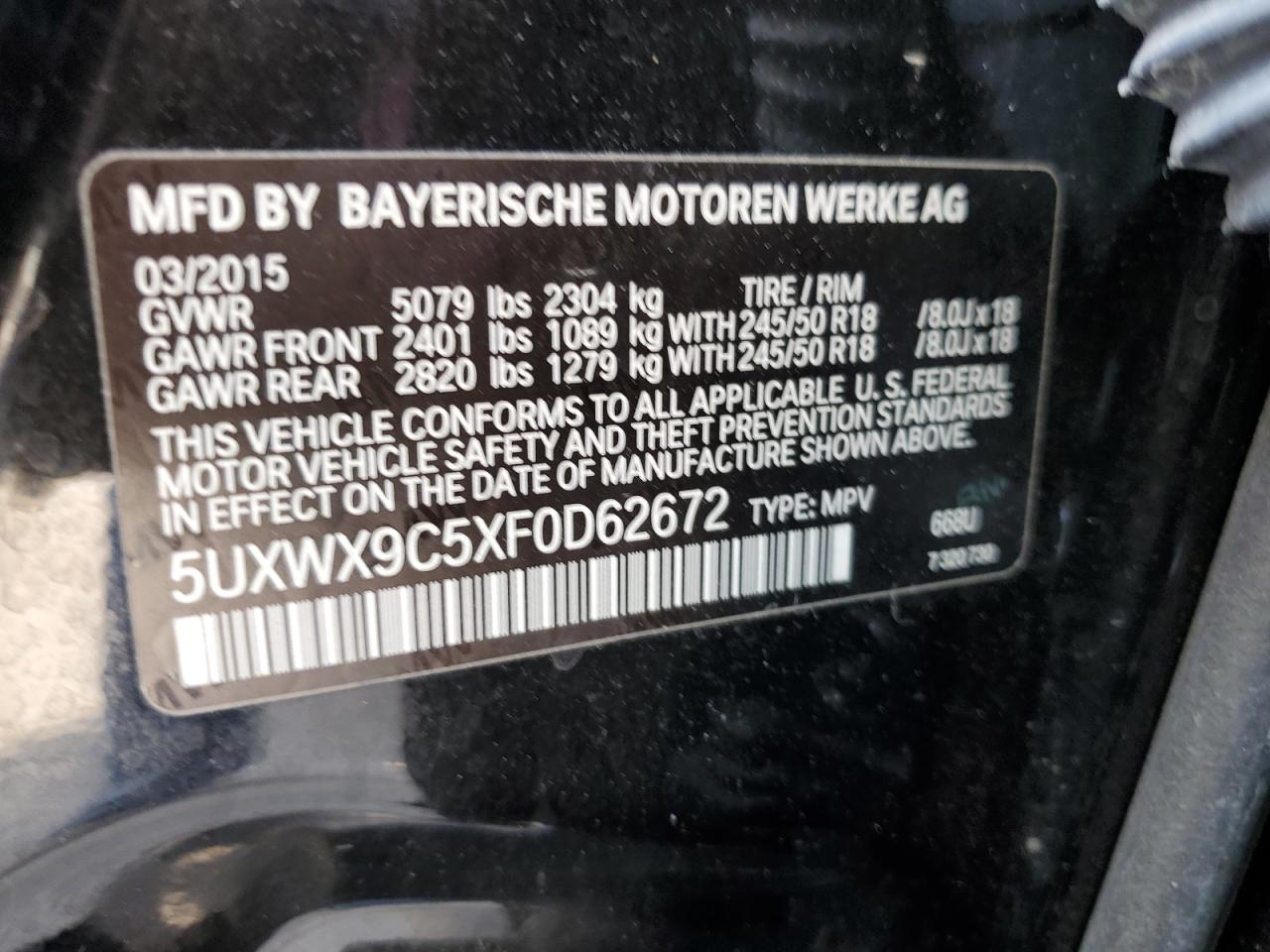 5UXWX9C5XF0D62672 2015 BMW X3 xDrive28I