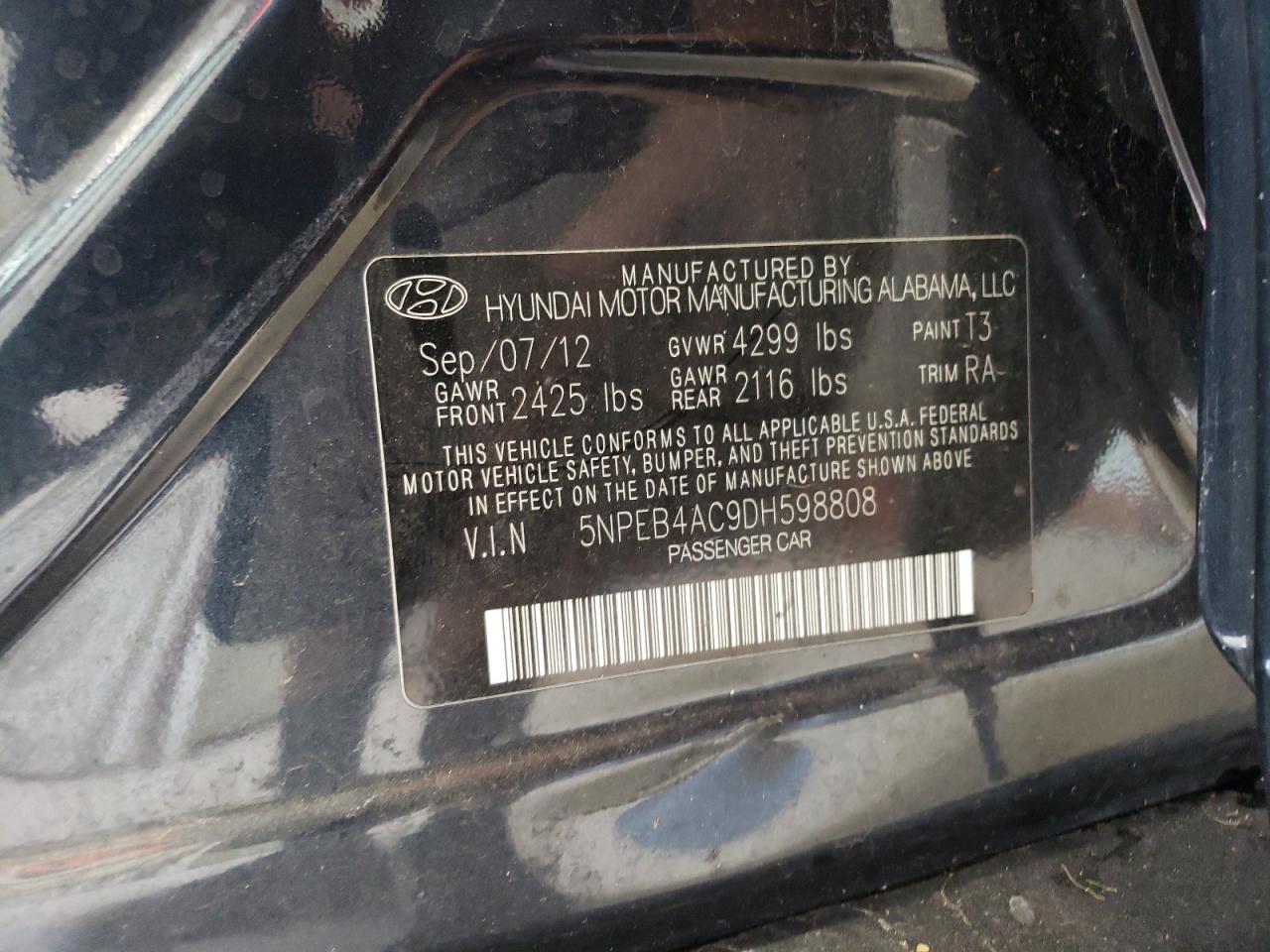 5NPEB4AC9DH598808 2013 Hyundai Sonata Gls
