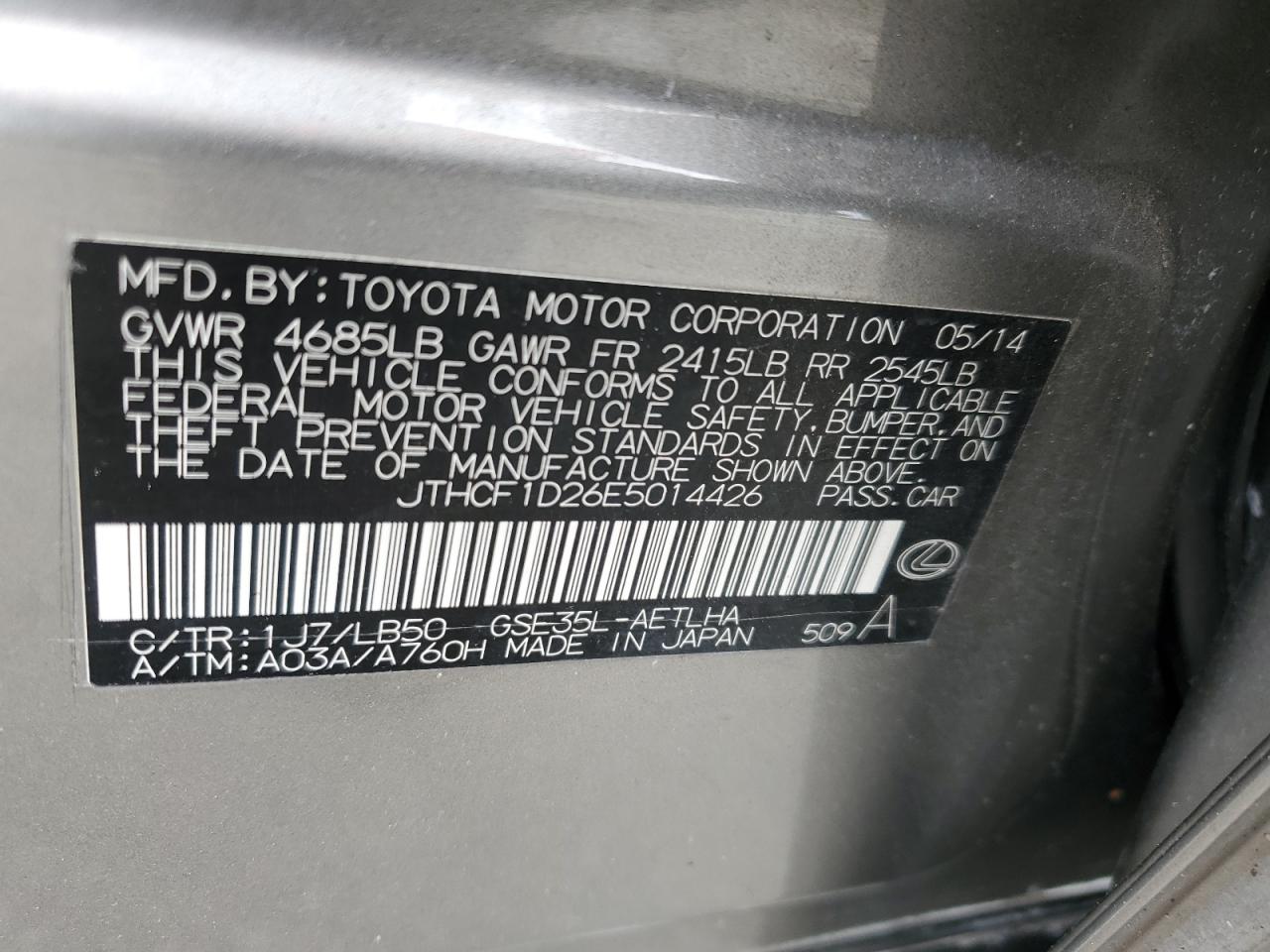 JTHCF1D26E5014426 2014 Lexus Is 250