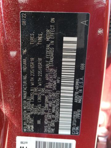 2022 Toyota Highlander Hybrid Xle VIN: 5TDGBRCH7NS561783 Lot: 58884884