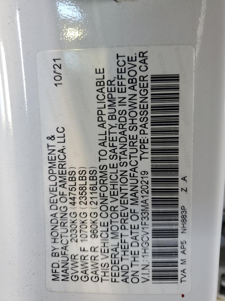 1HGCV1F33MA120219 HONDA ACCORD 2021
