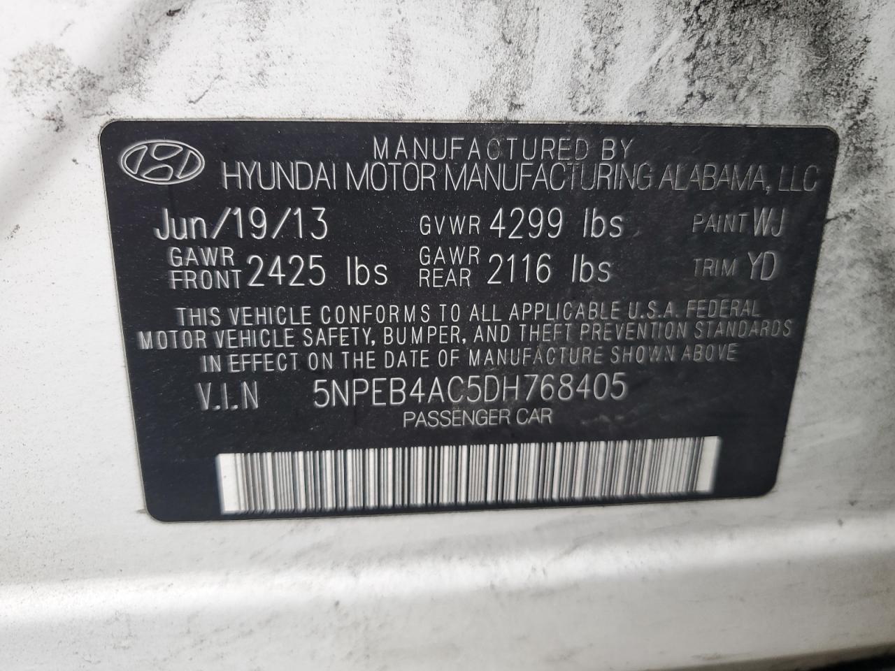 5NPEB4AC5DH768405 2013 Hyundai Sonata Gls