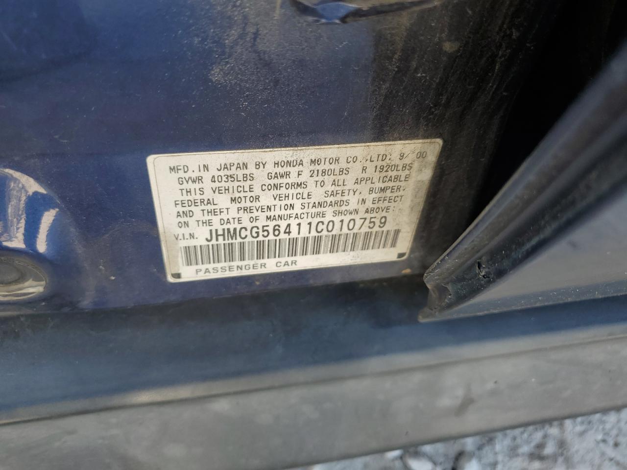 JHMCG56411C010759 2001 Honda Accord Lx