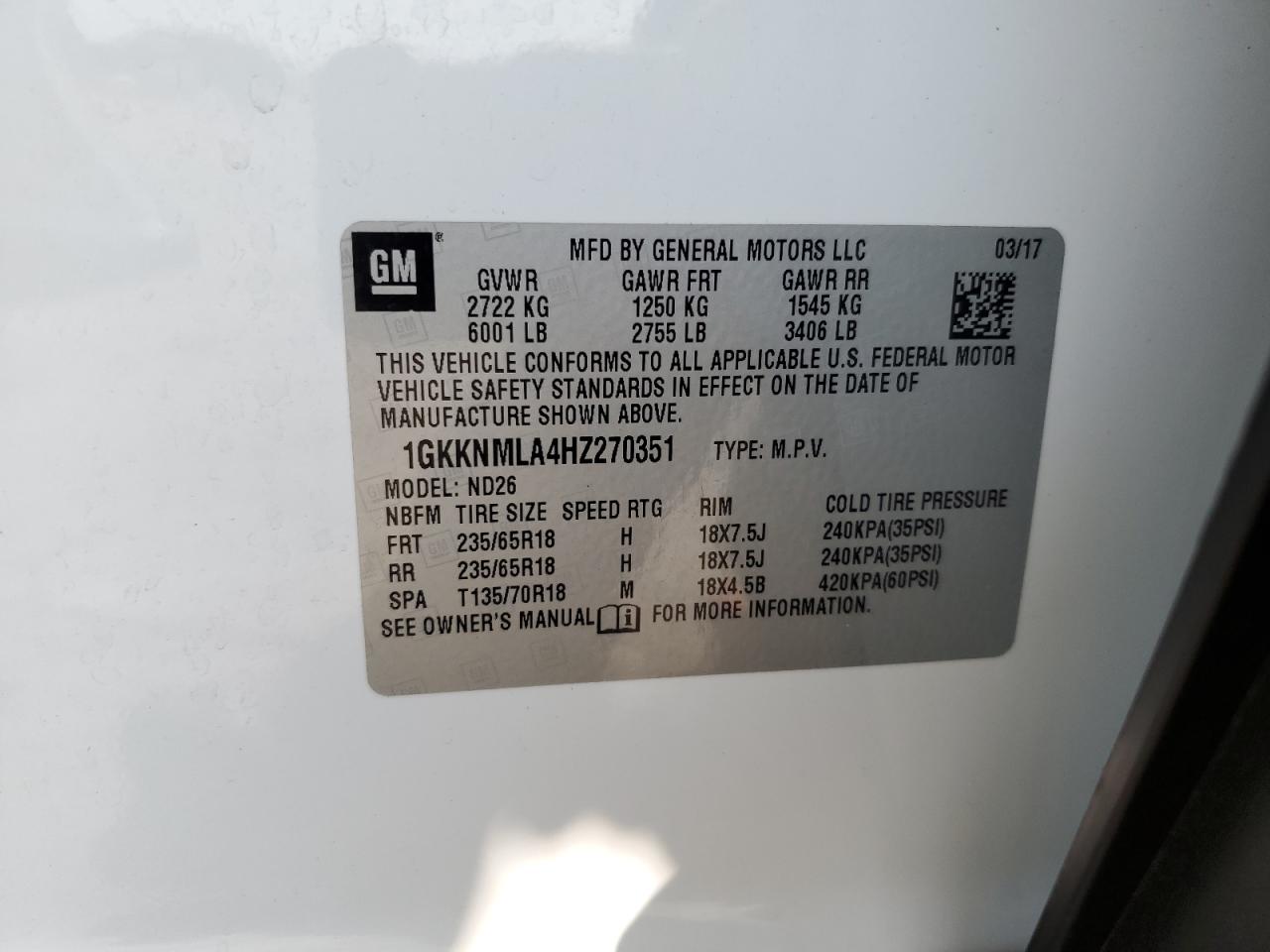 1GKKNMLA4HZ270351 2017 GMC Acadia Slt-1
