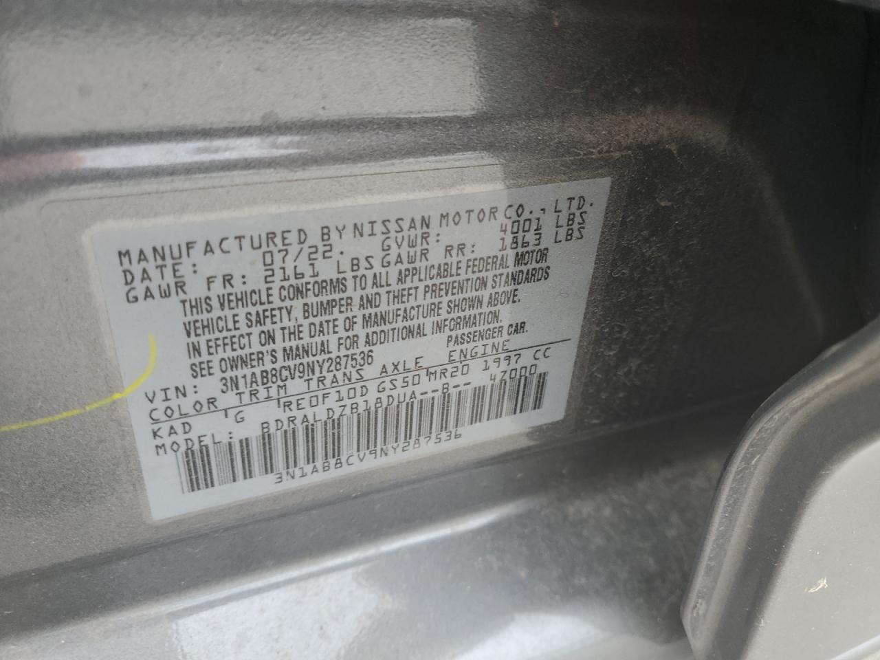 3N1AB8CV9NY287536 2022 Nissan Sentra Sv