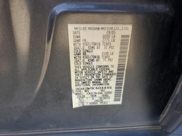 2006 Nissan Pathfinder Le VIN: 5N1AR18W76C604446 Lot: 60898544