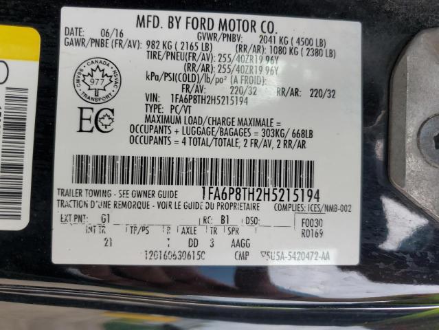 2017 Ford Mustang VIN: 1FA6P8TH2H5215194 Lot: 60089414