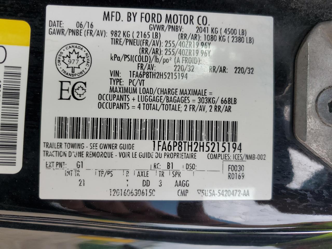 1FA6P8TH2H5215194 FORD ALL Models 2017