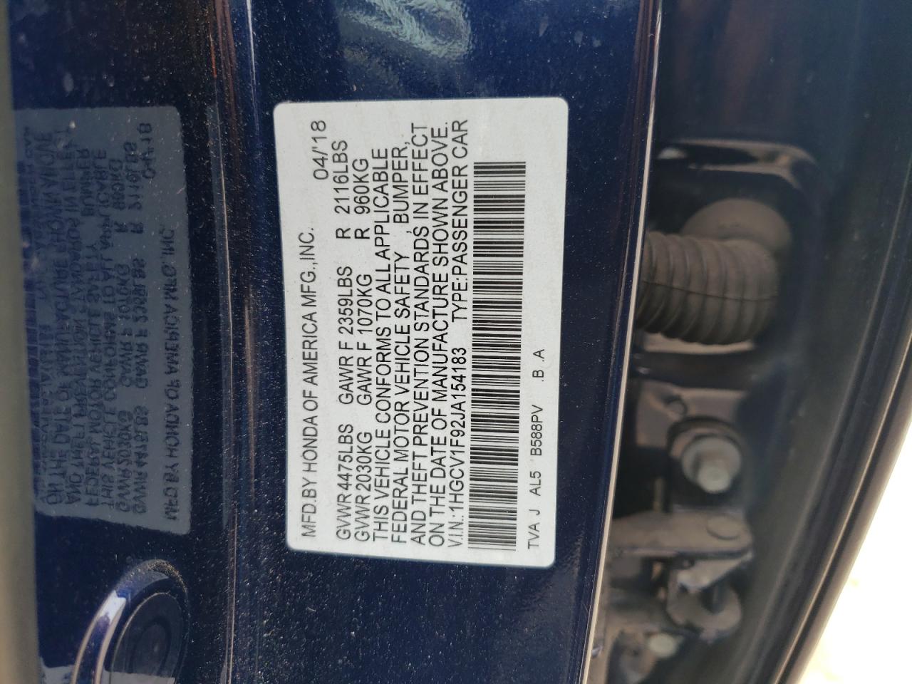 1HGCV1F92JA154183 HONDA ACCORD 2018