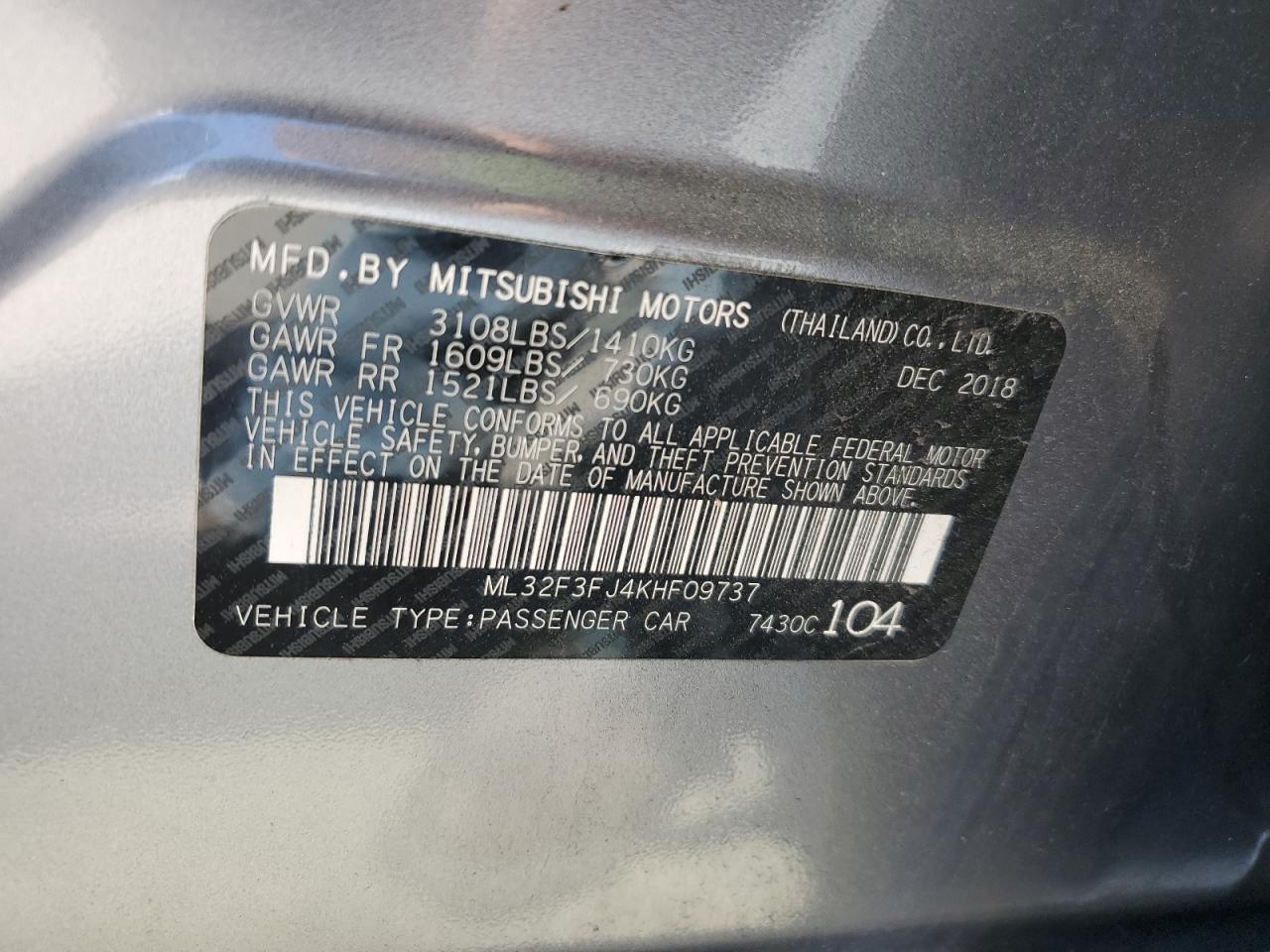 ML32F3FJ4KHF09737 2019 Mitsubishi Mirage G4 Es