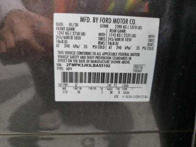 2020 Ford Edge Sel VIN: 2FMPK3J93LBA55192 Lot: 57621884